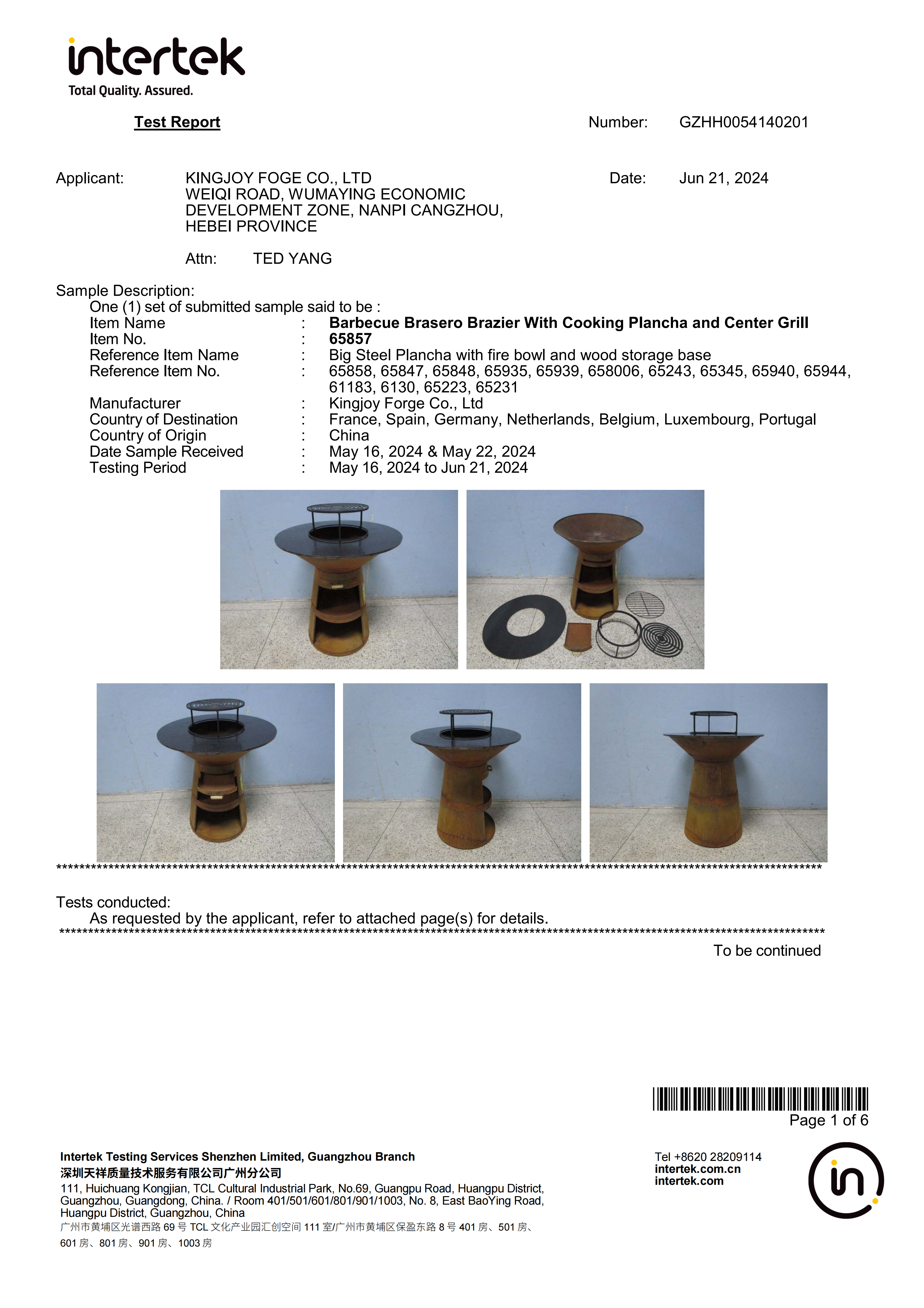 EN1860 Certification Report - Plancha Models