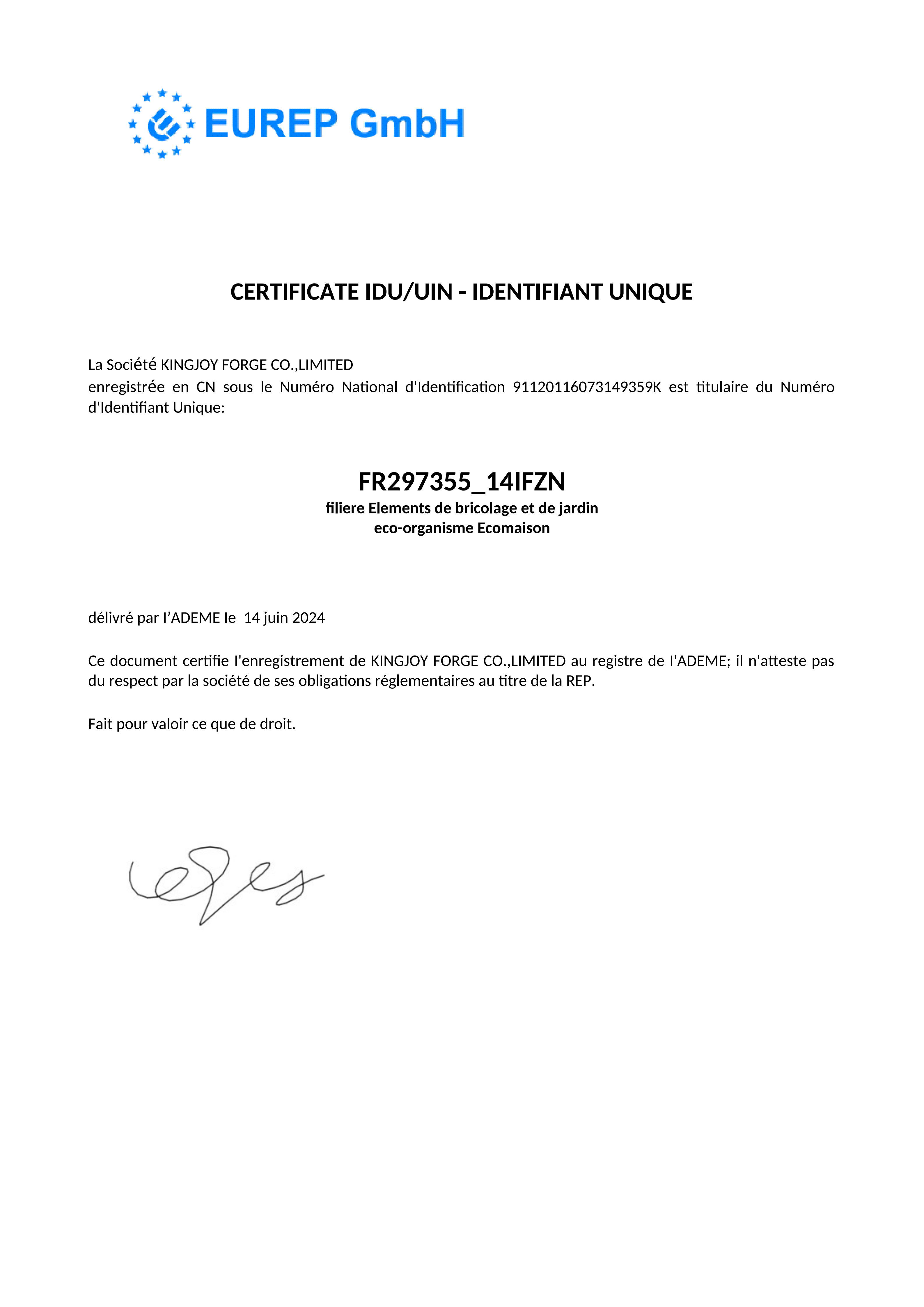 EPR Compliance Certificate