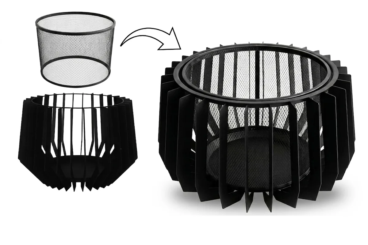 Mesh insert shown separately and fitted inside a fire basket