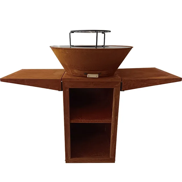 Ø600 mm Corten Steel Brasero Plancha with Folding Side Tables