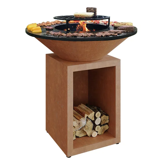 Ø1000 mm Corten Steel Brasero Plancha with Log Storage